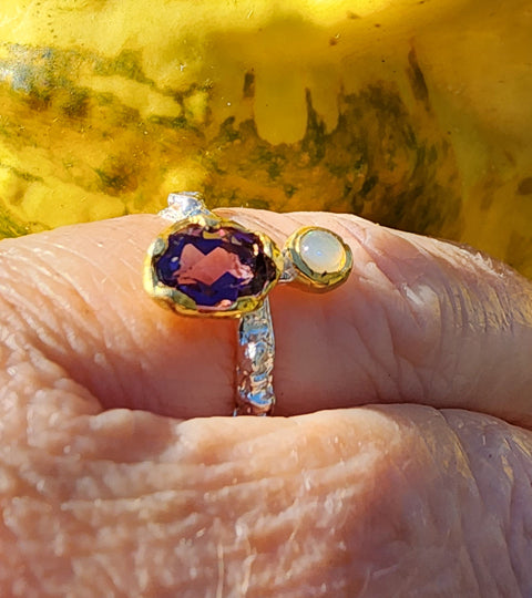 Amethyst and opal ring